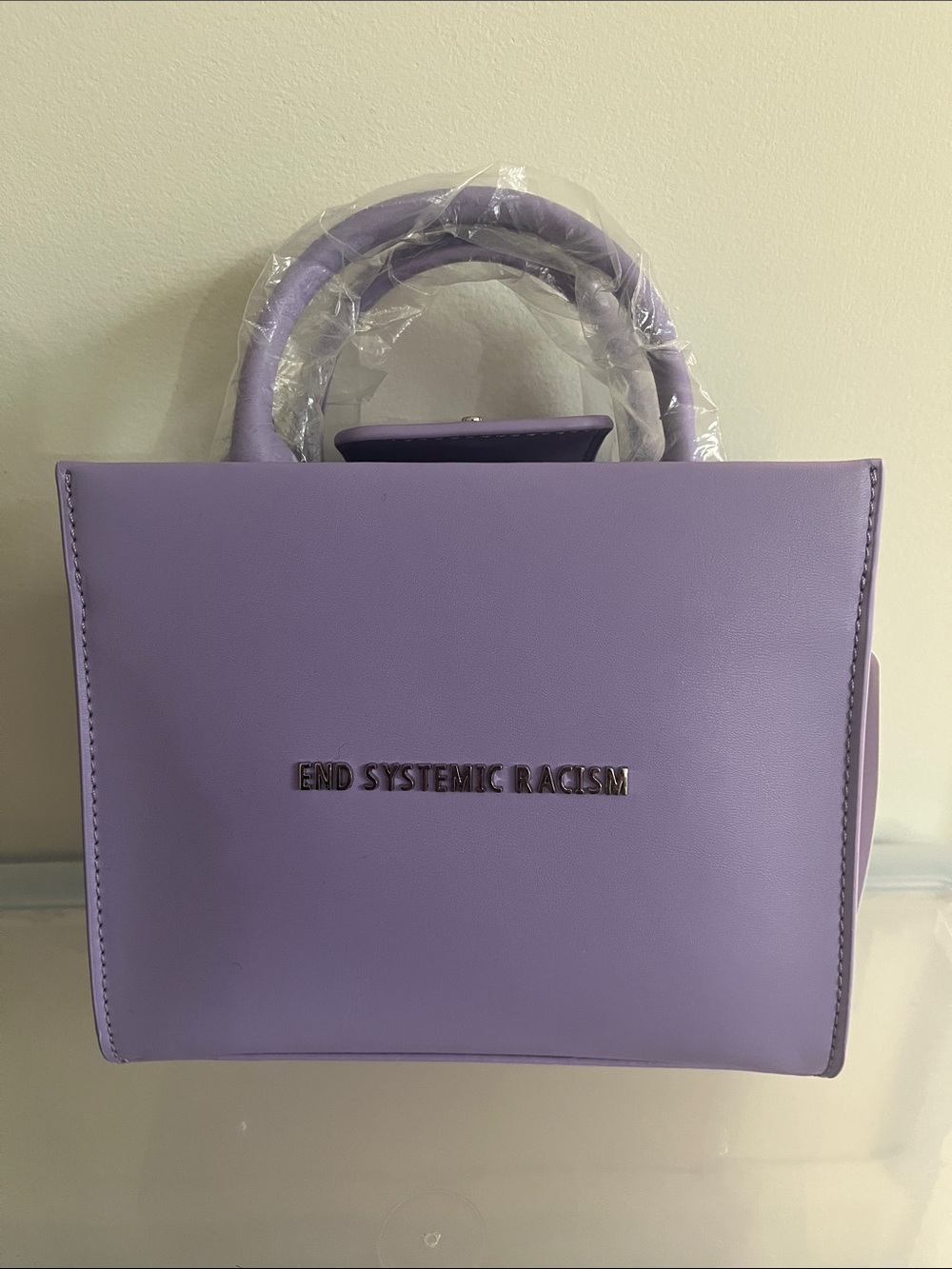 Brandon Blackwood Lavender Top-Handle Tote Bag - End Systemic Racism Detail